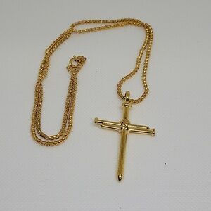 Nail Designed Cross Gold Tone 24" Necklace